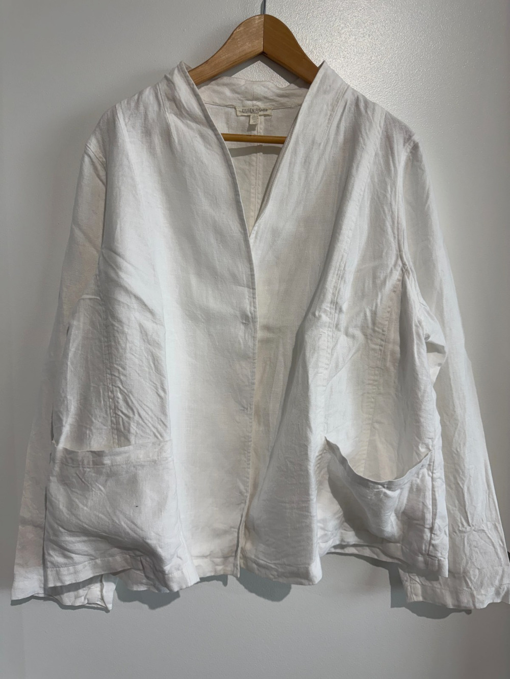 Eileen Fisher White Linen A line Jacket Coastal Grandma, Nautical ,comfy Sz-3X
